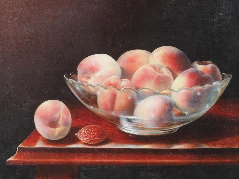 1855-George Cope - Natura morta raffigurante pesche in una ciotola di vetro
